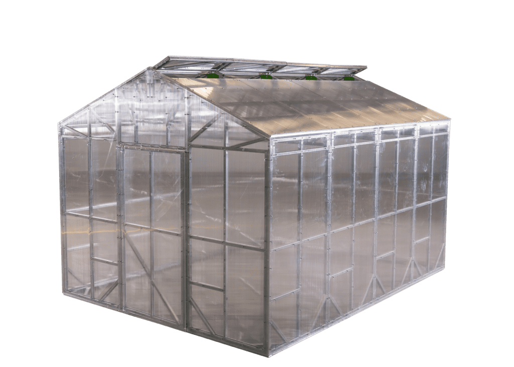 Completed frame of Greenhouse in warehouse by B & T Manufacturing.
