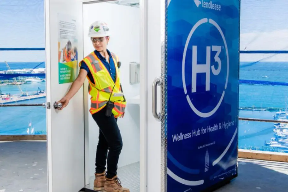 Female worker entering an H³ Wellness Pod