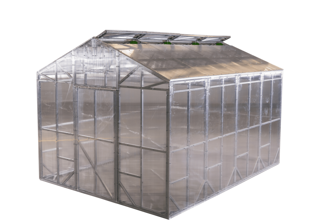 Completed frame of Greenhouse in warehouse by B & T Manufacturing.