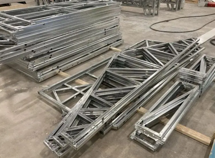 Steel frame pieces ready to be put together