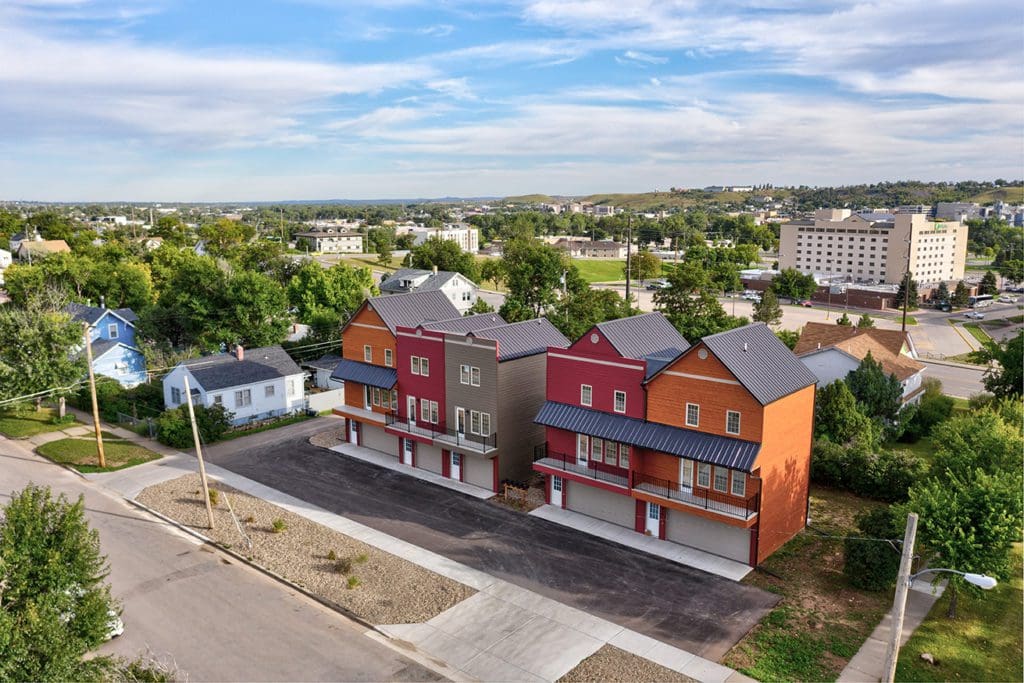 Wide aerial shot of Village on Monroe