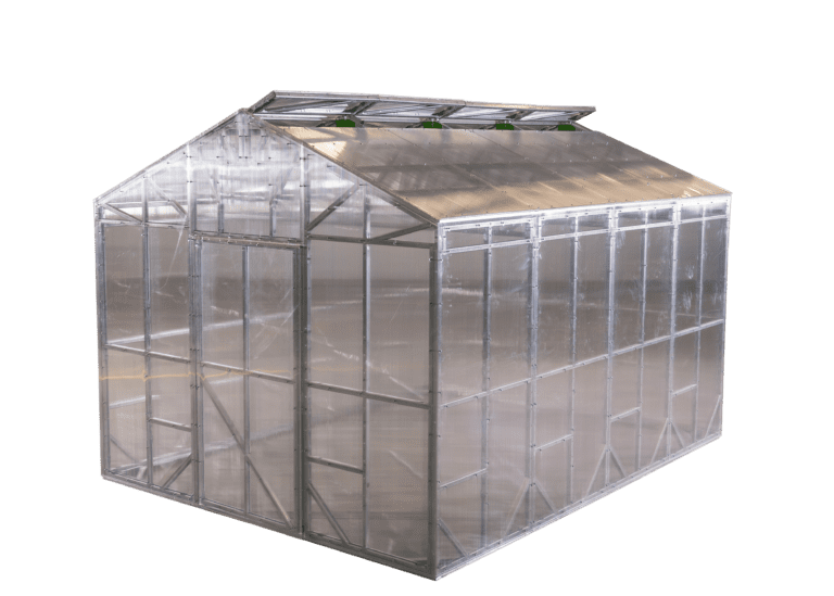 Completed frame of Greenhouse in warehouse by B & T Manufacturing.