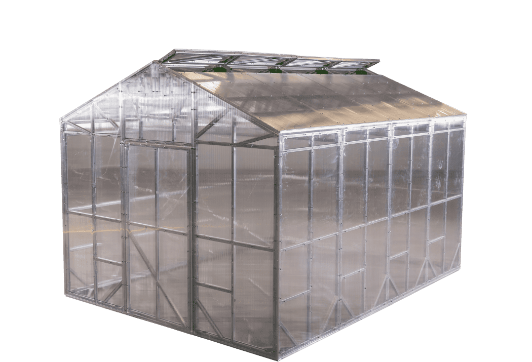 Completed frame of Greenhouse in warehouse by B & T Manufacturing.