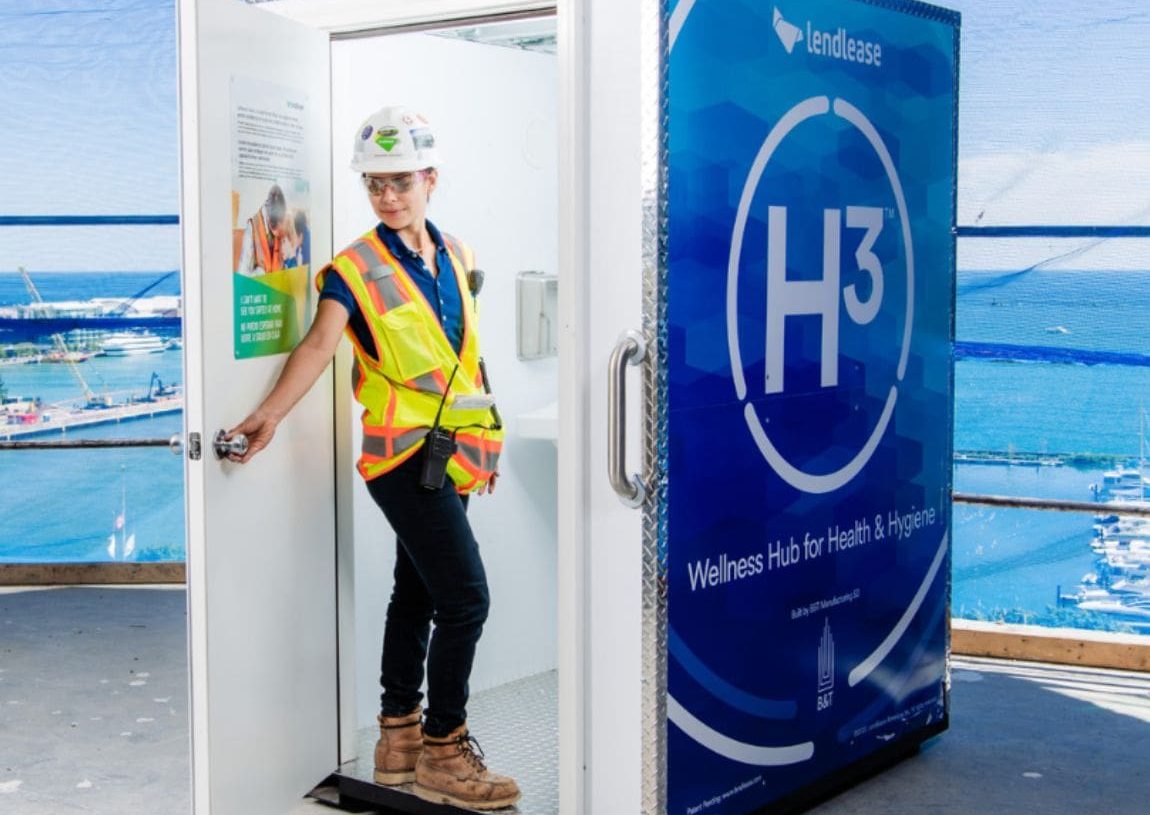 Female worker entering an H³ Wellness Pod