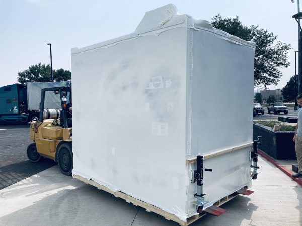 Modular bathroom pod being delivered