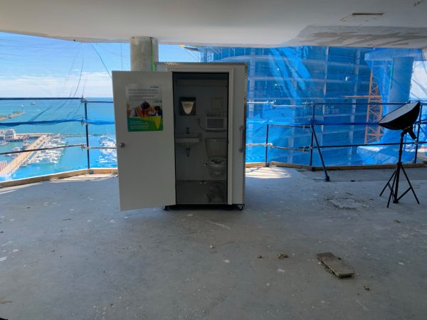 Inside view of a H³ Wellness Hub on a construction site