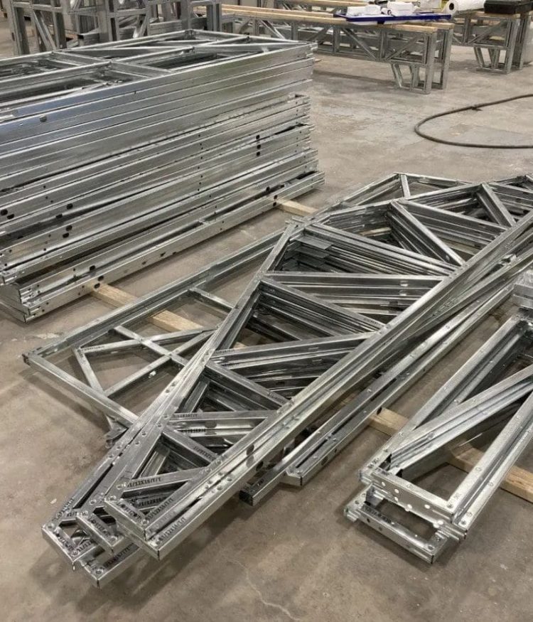Steel frame pieces ready to be put together